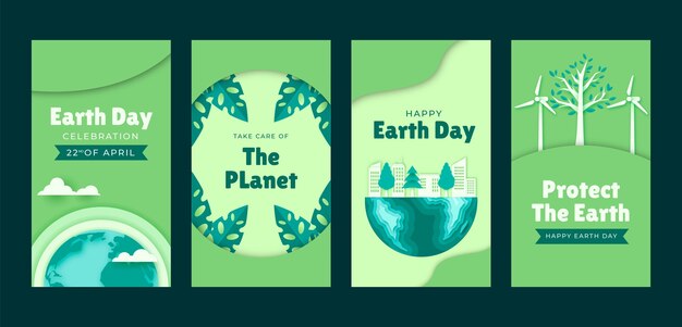 Paper style earth day instagram stories collection