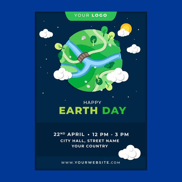 Free vector paper style earth day vertical poster template