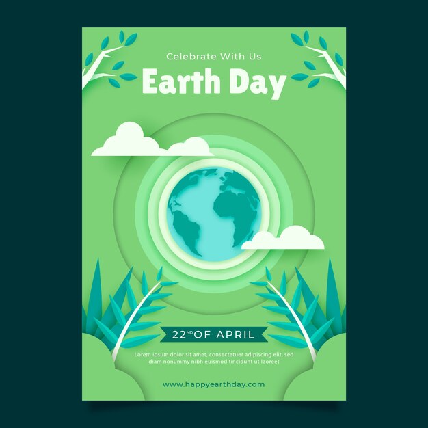 Paper style earth day vertical poster template