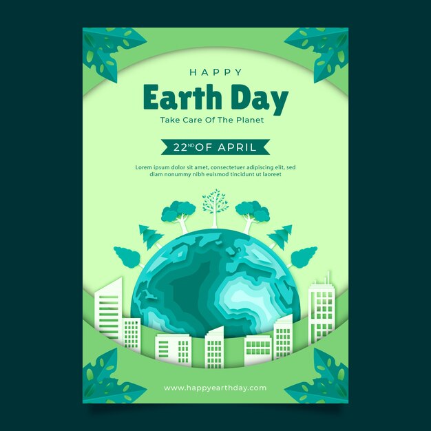 Paper style earth day vertical poster template