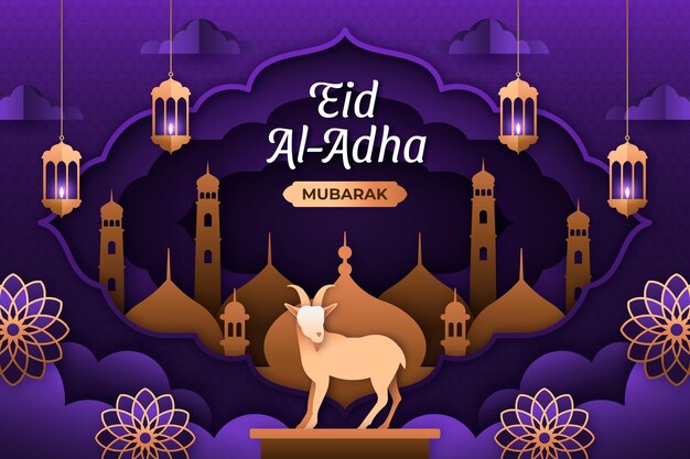 염소와 등불 종이 스타일 eid al-adha 배경