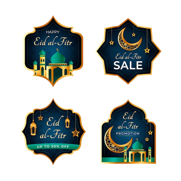 Collezione di badge eid al-fitr in stile carta