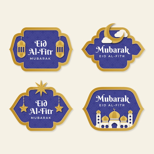 Free vector paper style eid al-fitr badges