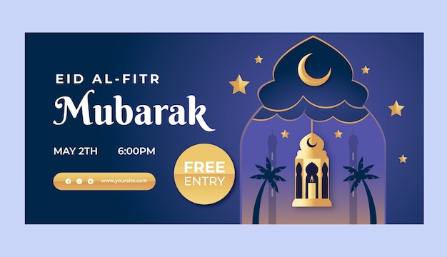 Free vector paper style eid al-fitr horizontal banner template