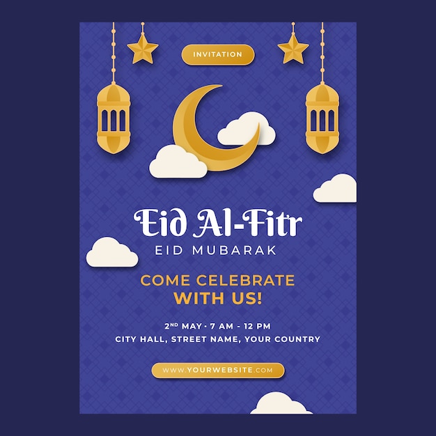 Free vector paper style eid al-fitr invitation