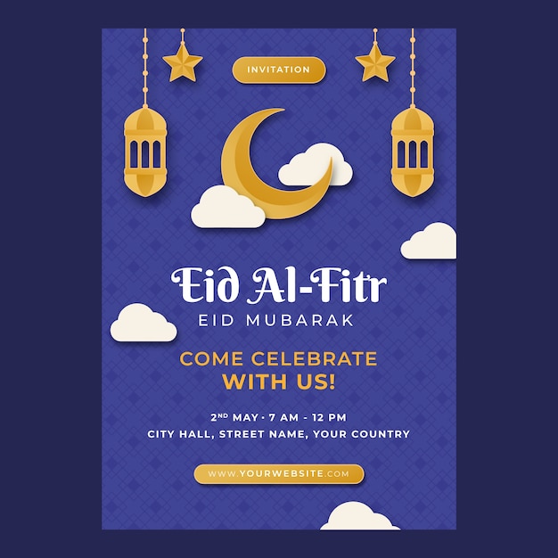Paper style eid al-fitr invitation