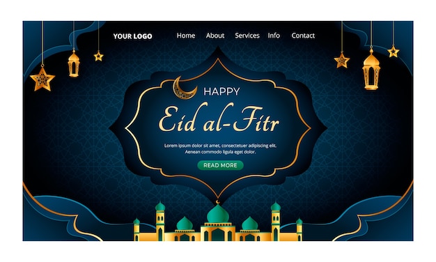 Free vector paper style eid al-fitr landing page template