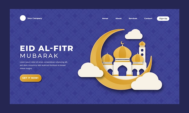 Free vector paper style eid al-fitr landing page