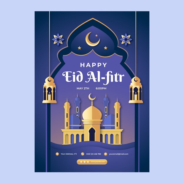 종이 스타일 eid al-fitr 포스터 템플릿