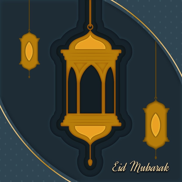 Paper style eid mubarak with hanging candles