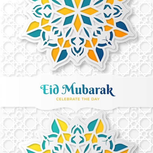 Free vector paper style eid mubarak with mandala