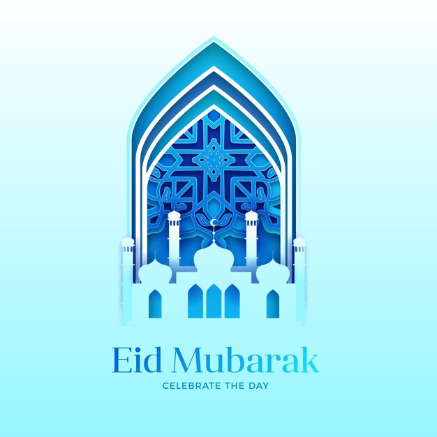 모스크와 종이 스타일 eid 무바라크