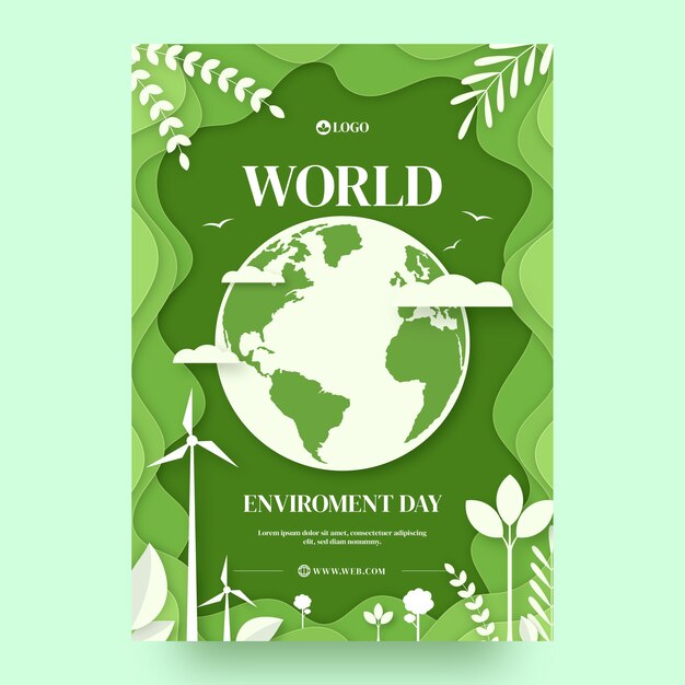 Paper style environment day poster template