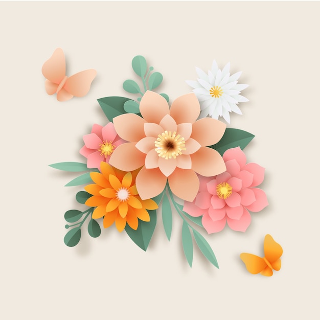 Paper style flowers gradient style