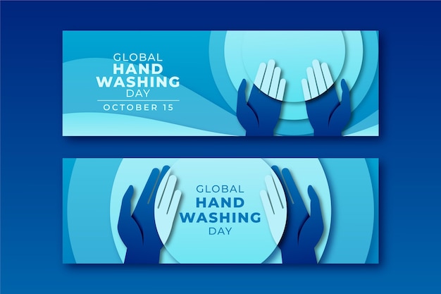 Free vector paper style global handwashing day horizontal banners set