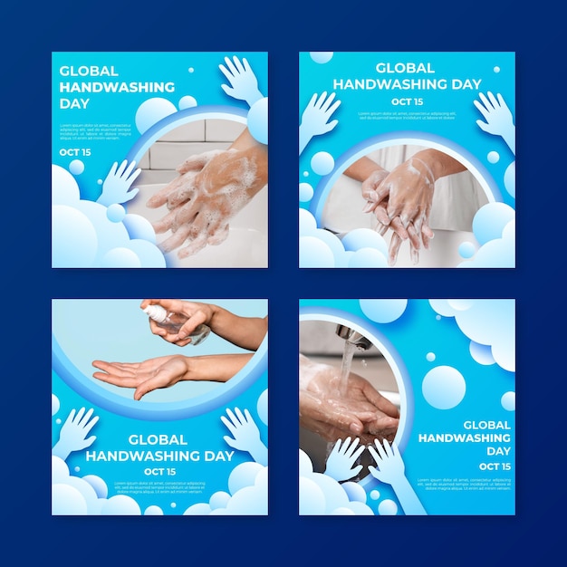 Paper style global handwashing day instagram posts collection with photo