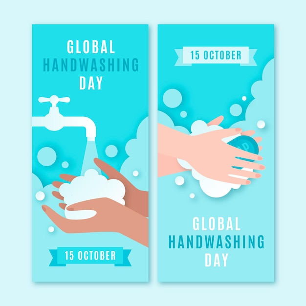 Paper style global handwashing day vertical banners set