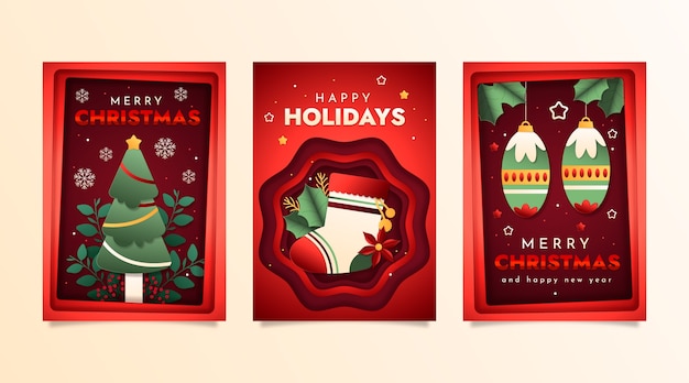 クリスマスシーズンの装飾品付きの紙スタイルのグリーティングカードコレクション