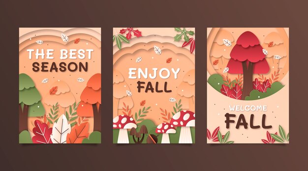 Paper style greeting cards collection for fall season