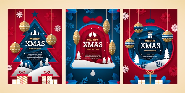 크리스마스 시즌을 위한 종이 스타일의 인사 카드 컬렉션