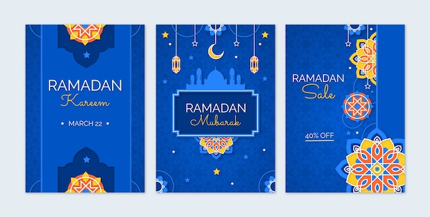 Free vector paper style greeting cards collection for islamic ramadan celebration