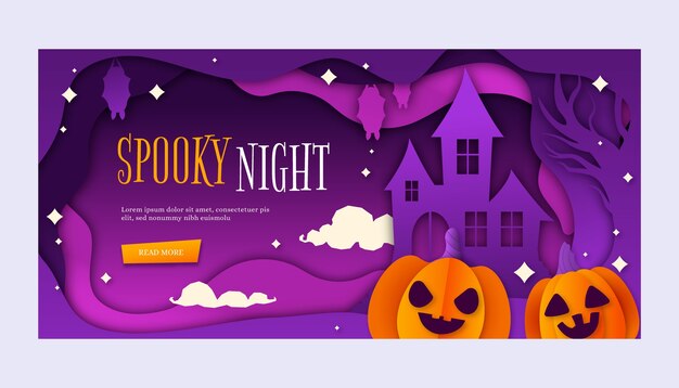 Paper style halloween horizontal banner template