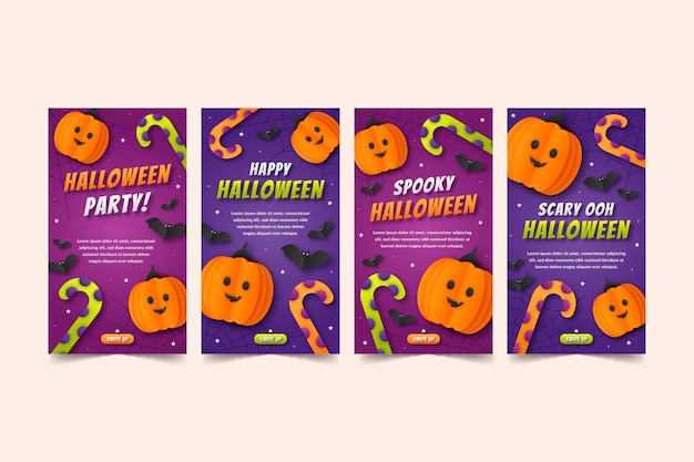 Raccolta di storie di instagram di halloween in stile carta