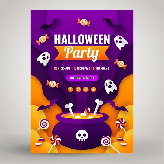 Paper style halloween party vertical flyer template