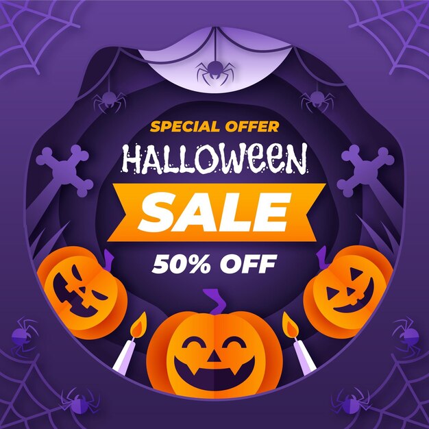Paper style halloween sale illustration