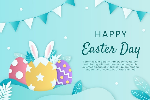 Paper Style Happy Easter Day Background