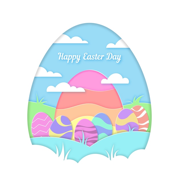 Free vector paper style happy easter day with eggs outdoors