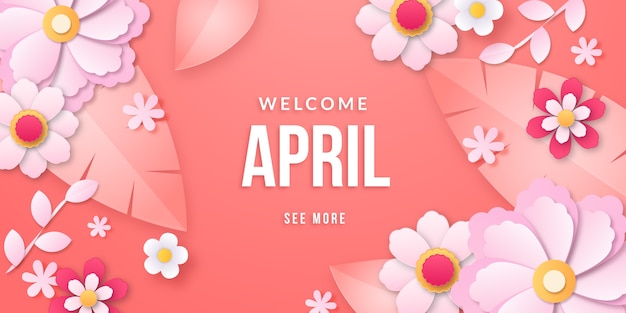 Free vector paper style hello april banner and background