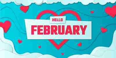 Free vector paper style hello february background