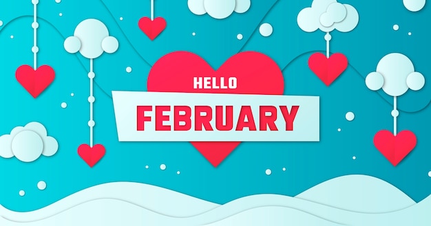 Free vector paper style hello february social media post template