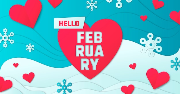 Free vector paper style hello february social media post template