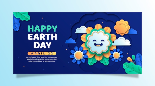 Paper style horizontal banner template for earth day celebration