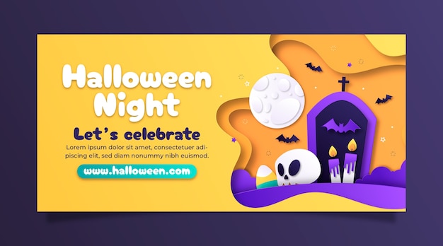 Free vector paper style horizontal banner template for halloween season celebration