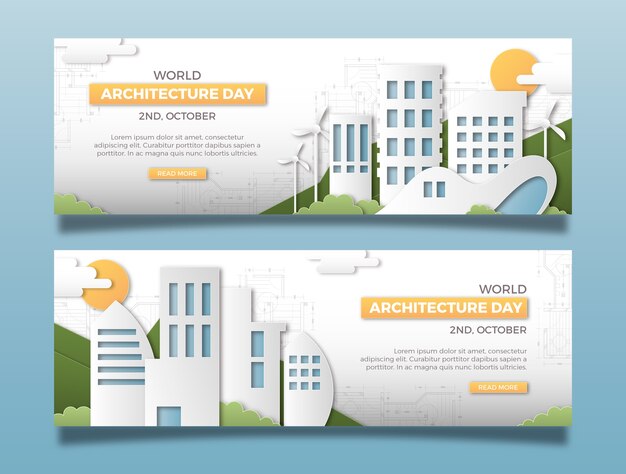 Paper style horizontal banner template for world architecture day celebration