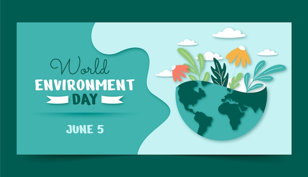 Modello di banner orizzontale in stile carta per la celebrazione della giornata mondiale dell'ambiente