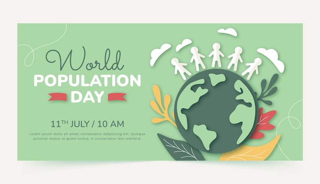 Paper style horizontal banner template for world population day