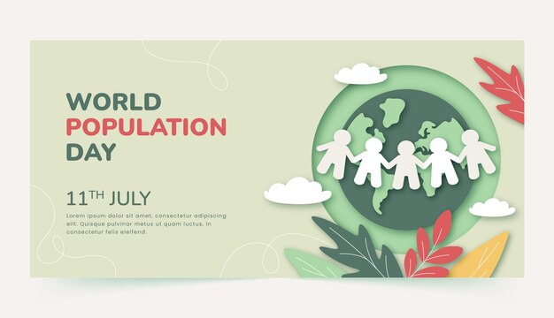 Paper style horizontal banner template for world population day