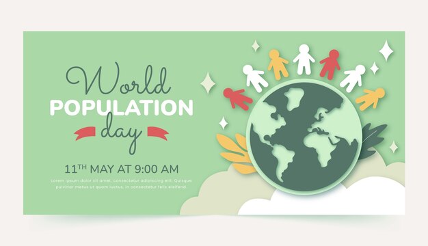 Paper style horizontal banner template for world population day