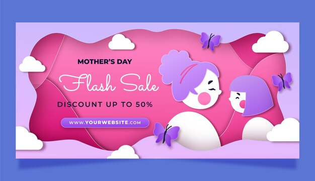 Paper style horizontal sale banner template for mother's day celebration