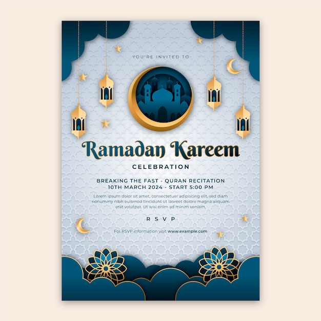 Free vector paper style iftar party invitation template for islamic ramadan celebration