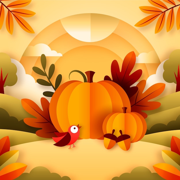 Free vector paper style illustration for fall season celebration
