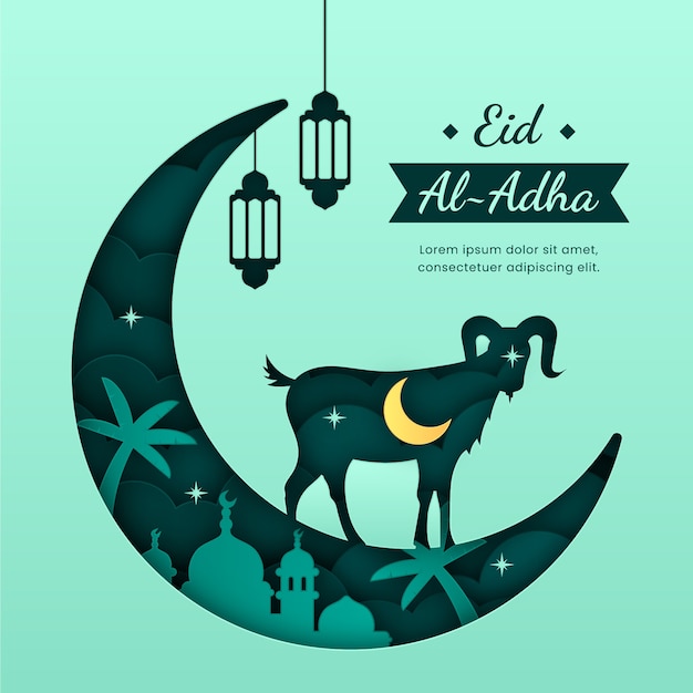 이슬람 eid al-adha 축하를 위한 종이 스타일 그림