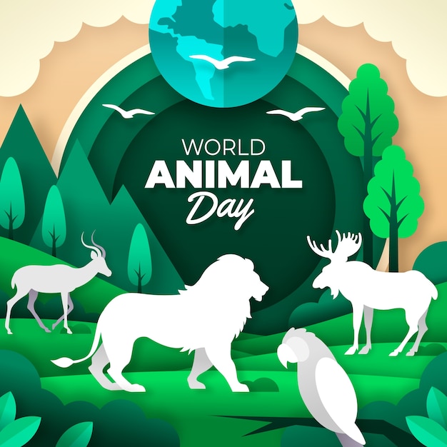 Illustrazione in stile carta per la celebrazione della giornata mondiale degli animali