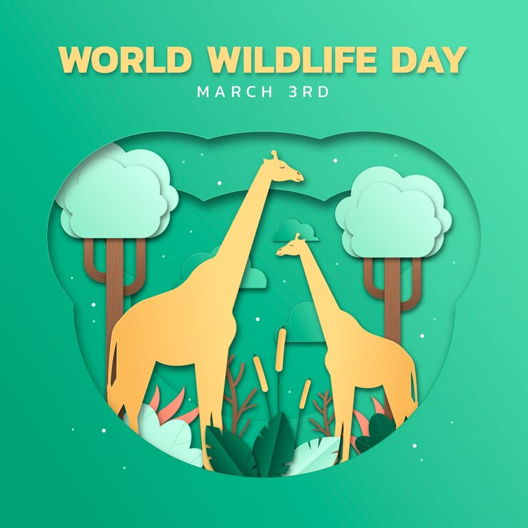 Free Vector paper style illustration for world wildlife day with flora and fauna