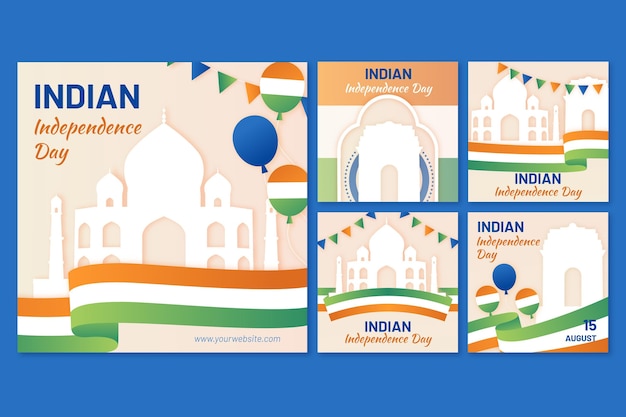 Paper style india independence day instagram posts collection