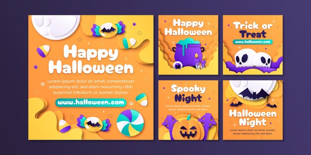 Paper style instagram posts collection for halloween season celebration